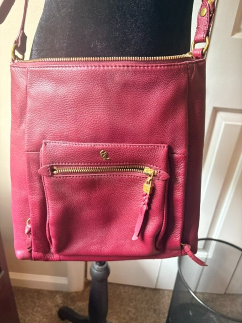 Elliott Lucca Wine Leather Crossbody Purse with Front Zip Pocket